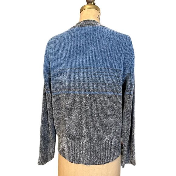 Liz Sport Blue and Grey Stripe Chenille Cardigan - Picture 2 of 8